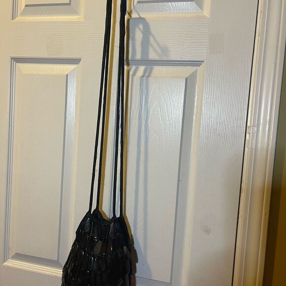 Lili Lua Vintage black satin bag cover with tortoises shells black beads accent - Picture 7 of 11